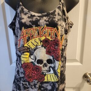Affliction Black and Gray Tank Top with Skull and Rose Design